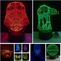 Christmas Gifts Star Wars Trek Tie Fighter Veilleuse Black Knight Atmosphere 3D Lamp Boys  Bedroom LED RGB Illusion Night Lights