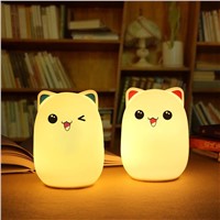 Creative Cute Cat LED Children Kids Baby Night Light Lamp Multicolor Silicone Soft Nursery Sensitive Tap Control Bedside Lamp