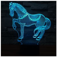 Animals War Horse 3D Night Light Touch Table Desk Lamps, 7 Color Changing Lights Acrylic