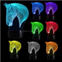 Horse Bedroom 3D Illusion LED Night Light Changing Color Touch Table Lamp Desk Drop Ship