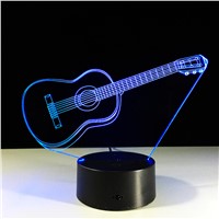 Guitar With Keychain Acrylic 3D Night Light Baby 7 Color Chang USB DeskLamp Musical Instruments Home Decor LED USB 3D Lamp