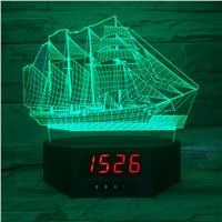 Sailing Acrylic 3D Night Light LED Calendar Desk Lamp 7 Color Change Clock Creative Kid&#39;s bedroom lamp Remot Touch Switch Lights