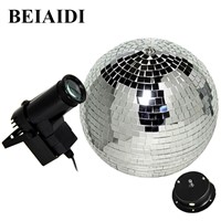 BEIAIDI D20CM Reflective Glass Rotating Mirror Ball With Motor Fixture + 10W RGB Beam Pinspot Disco DJ Stage Light DJ Disco Lamp