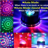 12W RGB Sound Actived Auto Rotating LED Music Stage Lights Disco Strobe Light Crystal Magic Ball Light for DJ KTV Xmas Wedding