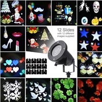Waterproof Projector Rotating Landscape Lamp 12 Switchable Pattern LED Spotlight Christmas Party L15