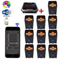 Charging Case + 10pcs RGBWA UV LED Wireless DMX Smart Par Light Battery Operated WiFi Stage Uplighting Party Event DJ Lighting