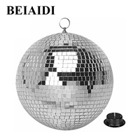 BEIAIDI D25CM Glass Rotating Disco DJ Mirror Ball With AC Motor Fixtures Disco Crystal Mirror Ball Reflective Stage Effect Light