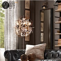 Moderne wrount  Iron  Globe Crystal Retro Designer Rh Loft  Industrial Style Floor Lamp