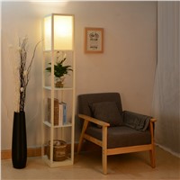 Modern LED Decorative Wooden Loft Floor Lamp Black White Standing Lamp with Table Storage Shelf for Home Living Room Bedrooms
