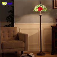FUMAT European Style Tiffany Floor Lamps Living Room Dragonfly Pastroal Stained Glass Rose Shade Floor Lights LED Lightings