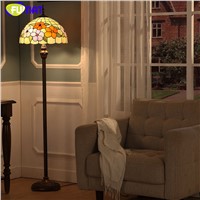 FUMAT Modern Brief European Style Stained Glass Floor Lamp For Living Room Bedside Vintage Artistic Flower Shade Floor Lights