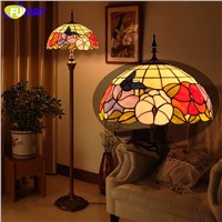 FUMAT Tiffany Glass Floor Lights Pastoral Home Decor Butterfly &amp; Flowers Shade Floor Lamp For Living Room LED Bedside Lights