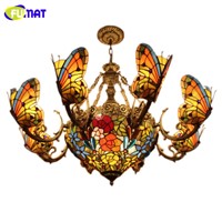 FUMAT Stained Glass Chandeliers Creative Art Glass Butterfly Lamps For Living Room Hotel Lights European style LED Chandeliers