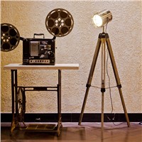 Creative wood tripod chrome floor lamp search stand lamp for living room bedroom Toolery new design art home decoration lighting