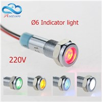 10  PCS metal Indicator light 6 mm metal light warning vehicle lamp 220V red green yellow blue white wire to grow by 15 cm