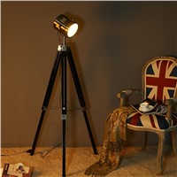 Creative wood tripod chrome floor lamp search stand lamp for living room bedroom Toolery new design art home decoration lighting