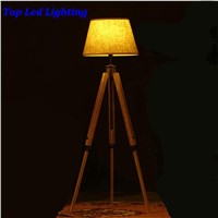 Vintage American Country Wood Fabric Led E27 Floor Lamp for Living Room Bedroom Restaurant 3 Legs Wood Floor Lamp 1185