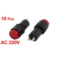 Ac 220V 2 Terminals Signal Lamps Red Indicator Pilot Lights Bulbs 10Pcs