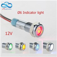 10  PCS metal Indicator light 6 mm metal light warning vehicle lamp 12V red green yellow blue white wire to grow by 15 cm