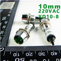 10mm 220VAC Green Signal led Lndicator lights Green Pilot lamp XD10-8-220V 10PCS/Lot