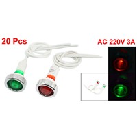 20Pcs 220Vac Red Green Indicator Light Pilot Signal Lamps W 18Cm Cable