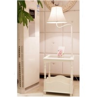 Modern Fashion Creative White Wood Fabric Floor Lamp With Tea Table Shelf For Bedroom Living Room Hotel Deco 1011