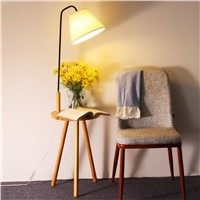 Modern Nordic Simple Wood Fabric Led E27 Floor Lamp with Tray Shelf for Living Room Bedroom Study H 140cm 80-265V 1565