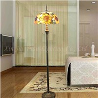 New Creative Retro Tiffany Golden Sun Flower Colorful Glass Led E27*2 Floor Lamp For Living Room Study Bedroom Deco H 153cm 2260