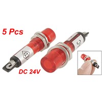 5 Pcs Plastic Case 2 Terminals Red Lamp Signal Indicator Pilot Light 24V