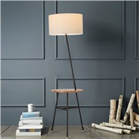 Modern American Nordic Original Wood Linen Lampshade Led E27 Floor Lamp With Teapoy For Living Room Bedroom Hall Deco 2298