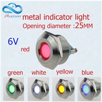 10 PCS LED metal Indicator Lights 25mm metal  light warning car light 6v red green yellow blue and white