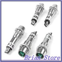 DC 24V 8mm Green Light Power Illuminated Signal Indicator Pilot Lamp 5Pcs