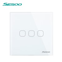 EU/UK Standard SESOO Touch Switch 1 Gang/2 Gang/3 Gang 1 Way,Single Fireline Wall Light Switch,White Crystal Tempered Glass