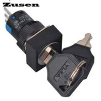 Zusen 16mm square plastic key 2 position lock switch LA16-11Y/21/F