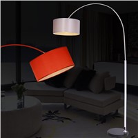 Modern Fabric Lampshade Stainless Steel Base Floor Lamp Light with E27 Bulbs Metal Lambader For Living Room Stand Reading Lamp