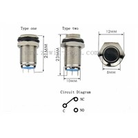 1PC 10MM Panel Hole Metal Button Switch Latching Power Push Button Flat/High Head Type 2A/36VDC Self-Locking 3pin soldering IP65