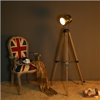 Nordic Loft Industrial Vintage wood creative Style Wood standing  lamp E27 10W AC110V220V LED bulb chrome black lampshade