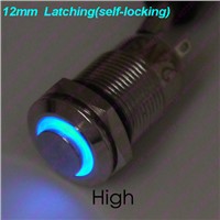 1PC 12MM Glowing Metal Button Switch With LED 6V/12V/24V/220V Latching Self-locking Micro Push Button Waterproof High Head