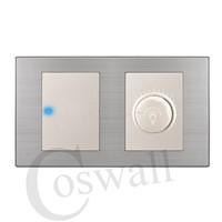 Coswall 1 Gang 1 Way Luxury LED Light Switch Push Button Wall Switch With Dimmer Regulator Stainless Steel Panel 160mm*86mm