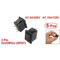 Promotion! 5 pcs SPDT On/Off/On Mini Black 3 Pin Rocker Switch AC 6A/250V 10A/125V