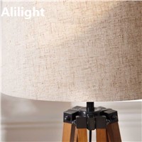 Modern Pine Bracket Fabric Shade E27 Floor Lamp Wood Floor Light Standing Lamp for Dining Living Room Study Room Fixtures