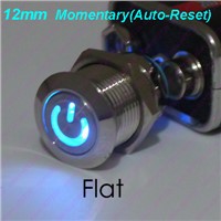 1PC 12MM Power Start Push Button With LED 12V/24V Momentary Auto Reset Metal Button Switch Indication illuminated Flat head