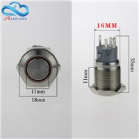 16 mm self-locking metal button with light switch  voltage 220 v current3 A250VDC waterproof rust red, yellow blue  white