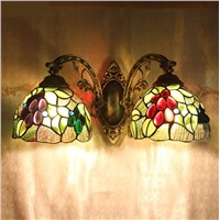 Beautiful retro colorful Tiffany grape wall light minimalist bathroom wall mirror wall garden style double wall lamp A1