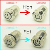 1PC 12MM Power Start Push Button With LED 12V/24V 2A Latching Self-locking IndicationMetal Button Switch Waterproof illuminated
