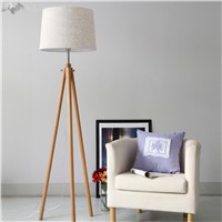 Modern Nordic Wooden Floor Lamps Wood Fabric Lampshade Tripod Floor Lamps for Living Room Bedroom Indoor Home Lighting Fixture