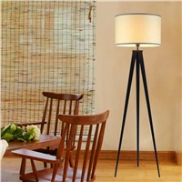 Chinese Tripod Floor Lamp Modern Bedroom Living Room Deco Light Black Iron Flaxen Fabric Lampshade Home Fixture E27 110-240V