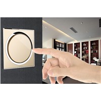 86 Size 1 Gang 1 Way Home Glass Panel Acrylic Material Light Button Screen Wall Socket Switch Golden White 250V 10A