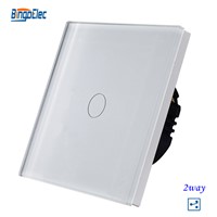1gang 2way stair wall switch,white crystal toughened glass touch 2way light switch  EU/UK standard AC110-250V Hot Sale