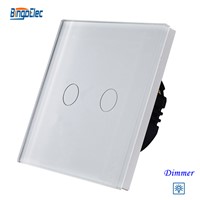 Bingoelec 2gang 1way dimmer light switch,white glass panel  touch dimmer switch ,fan controller switch